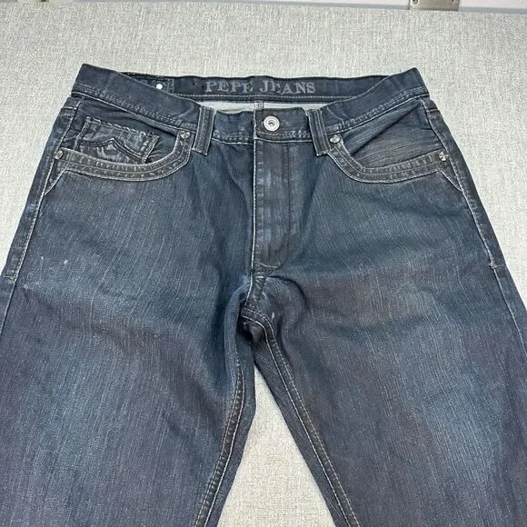 Vintage Pepe Jeans Mens 36x32 Blue Straight‎ Baggy Dark Wash Zip
